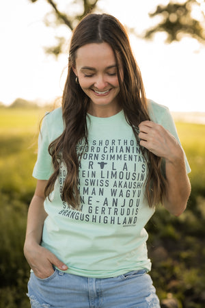 Cattle Breeds Graphic Tee in Mint | Sizes S - 3XL