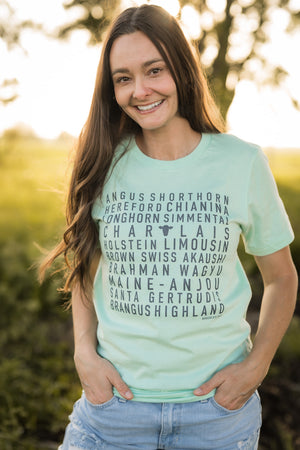 Cattle Breeds Graphic Tee in Mint | Sizes S - 3XL