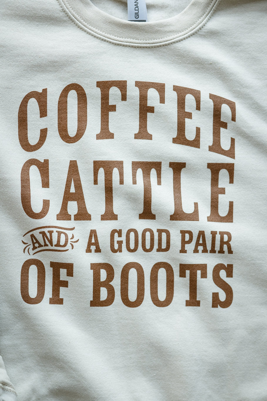 Coffee, Cattle, Boots Sweatshirt in Sand | Sizes S - 3XL
