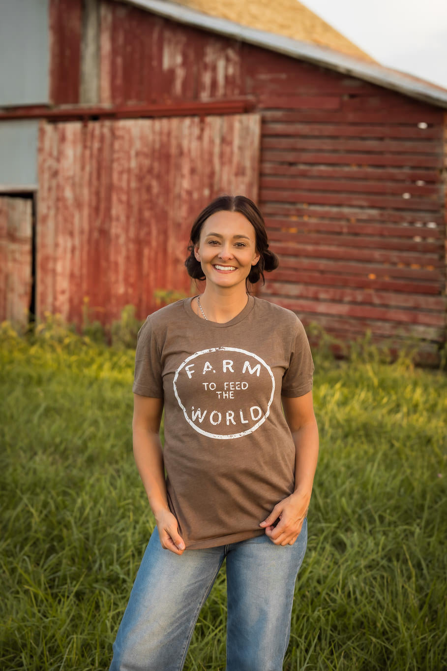 Feed the World Graphic Tee in Heather Brown | Sizes S - 3XL