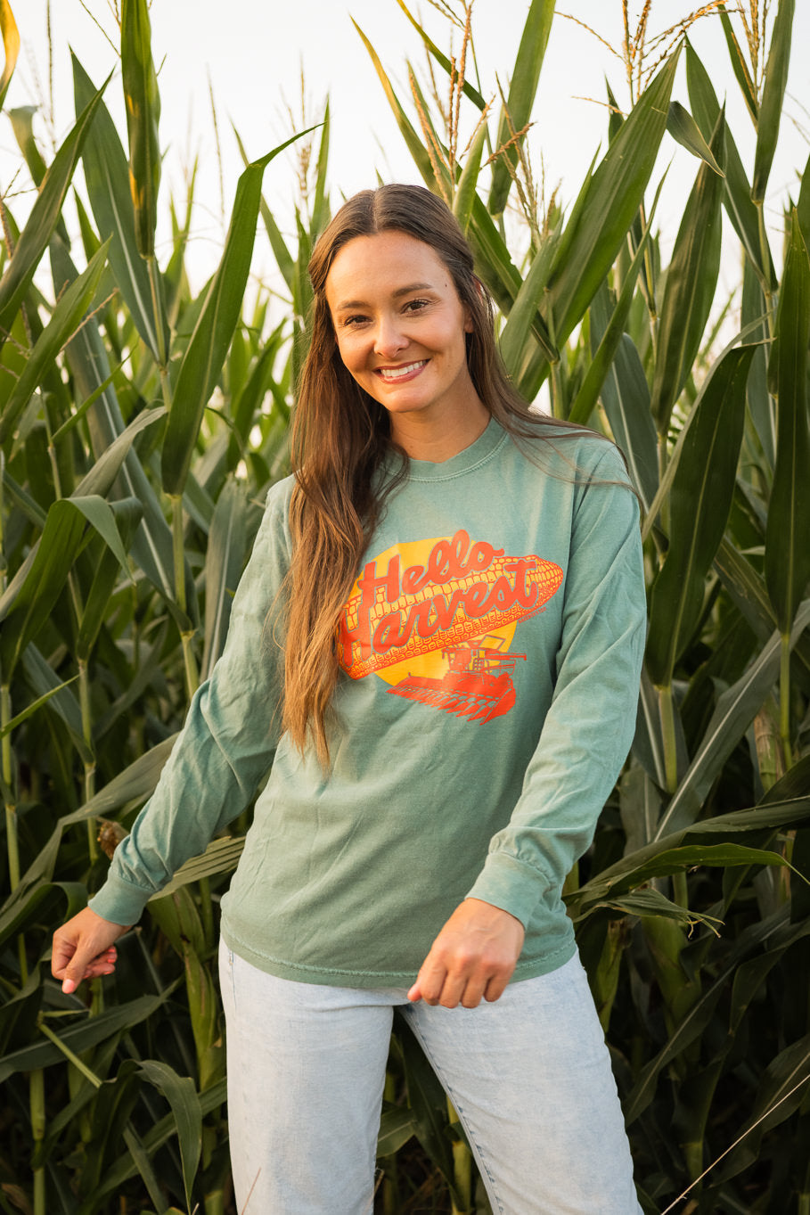 Hello Harvest Long Sleeve Tee in Green | Size S - 3XL