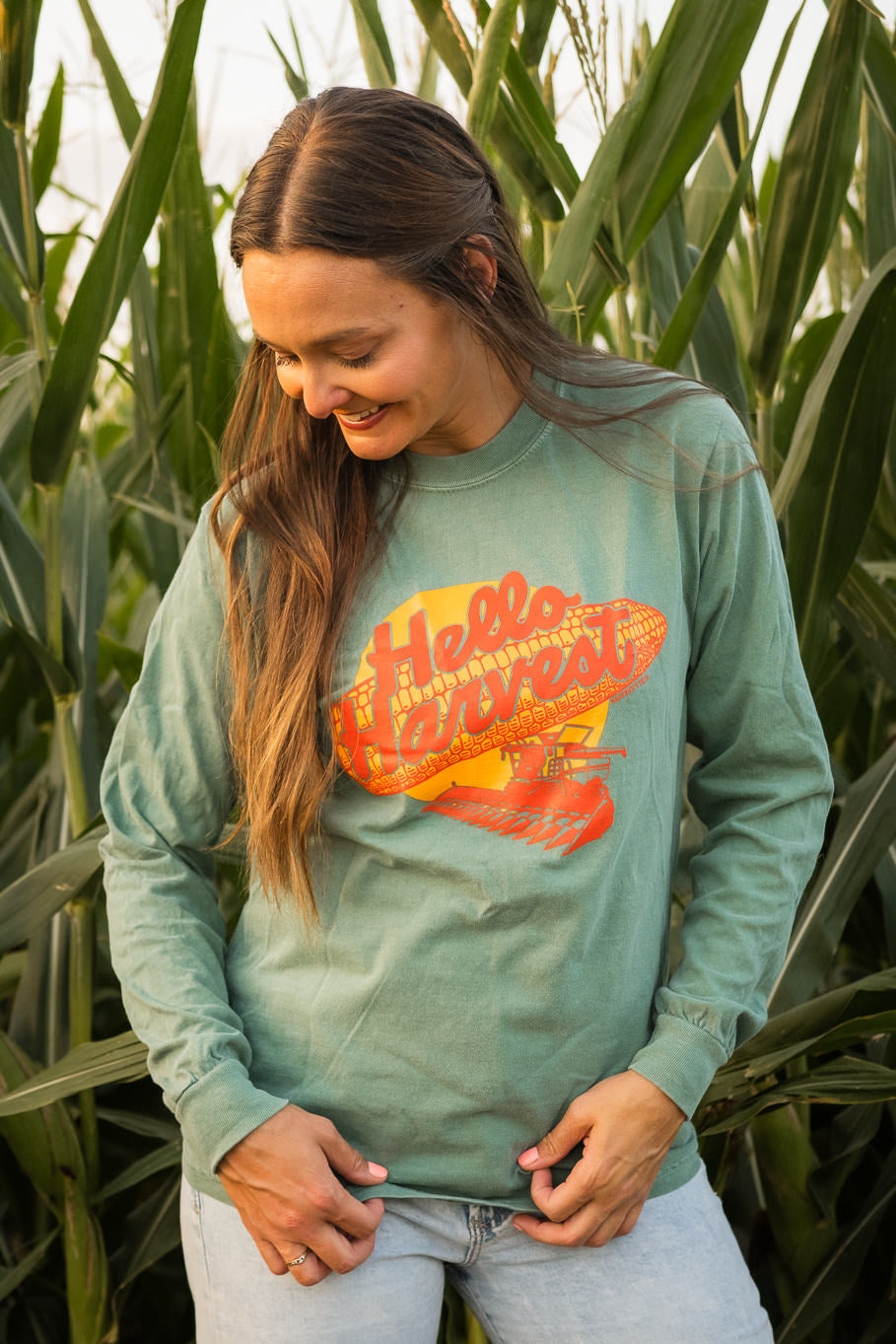 Hello Harvest Long Sleeve Tee in Green | Size S - 3XL