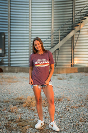 Home Grown, Rural Raised Graphic Tee in Heather Maroon | Sizes S - 3XL