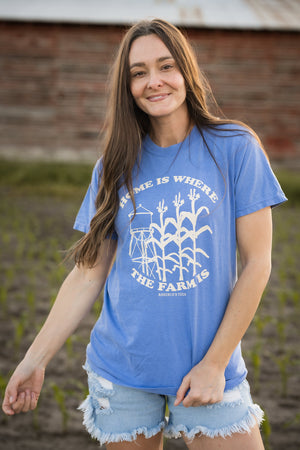 Home Is Where The Farm Is Graphic Tee in Flo Blue | Sizes S - 3XL