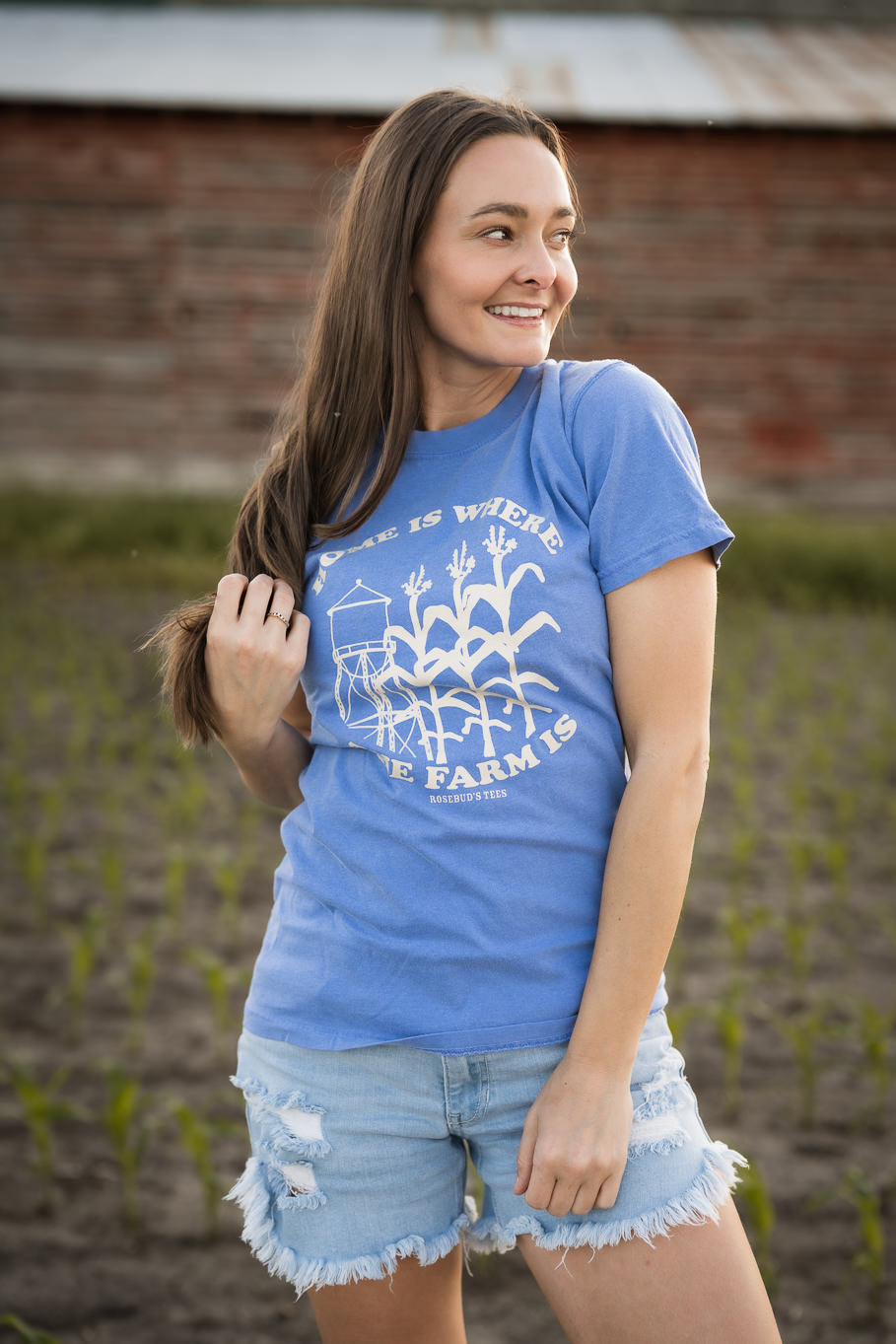 Home Is Where The Farm Is Graphic Tee in Flo Blue | Sizes S - 3XL