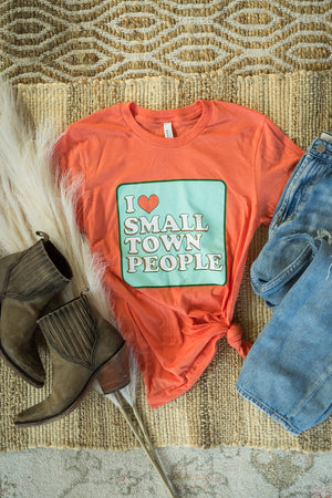 I Heart Small Town People Graphic Tee in Heather Orange | Sizes S - 3XL