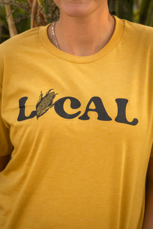 Local Corn Graphic Tee in Heather Mustard | Sizes S - 3XL - Rosebud's Tees
