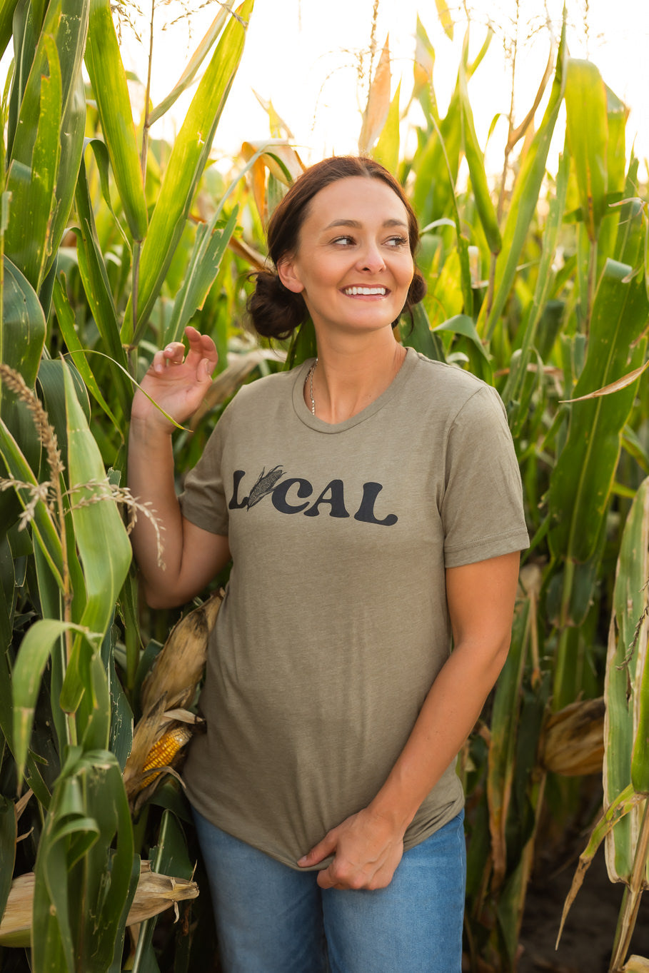 Local Corn Graphic Tee in Heather Olive | Sizes S - 3XL - Rosebud's Tees