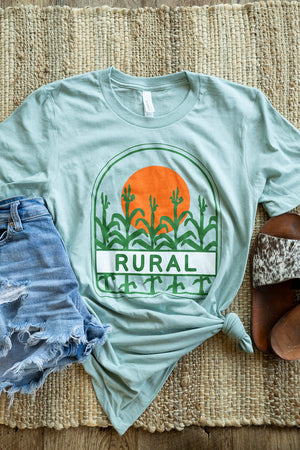 Retro Rural Graphic Tee in Dusty Blue | Sizes S - 3XL