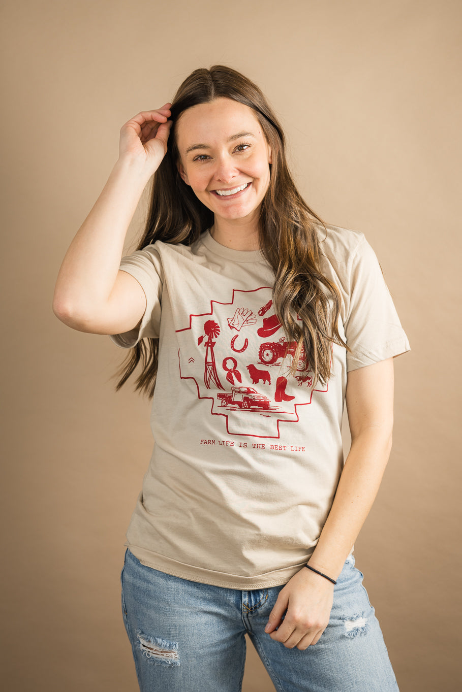 Farm Life Is The Best Life Graphic Tee in Tan | Sizes S - 3XL
