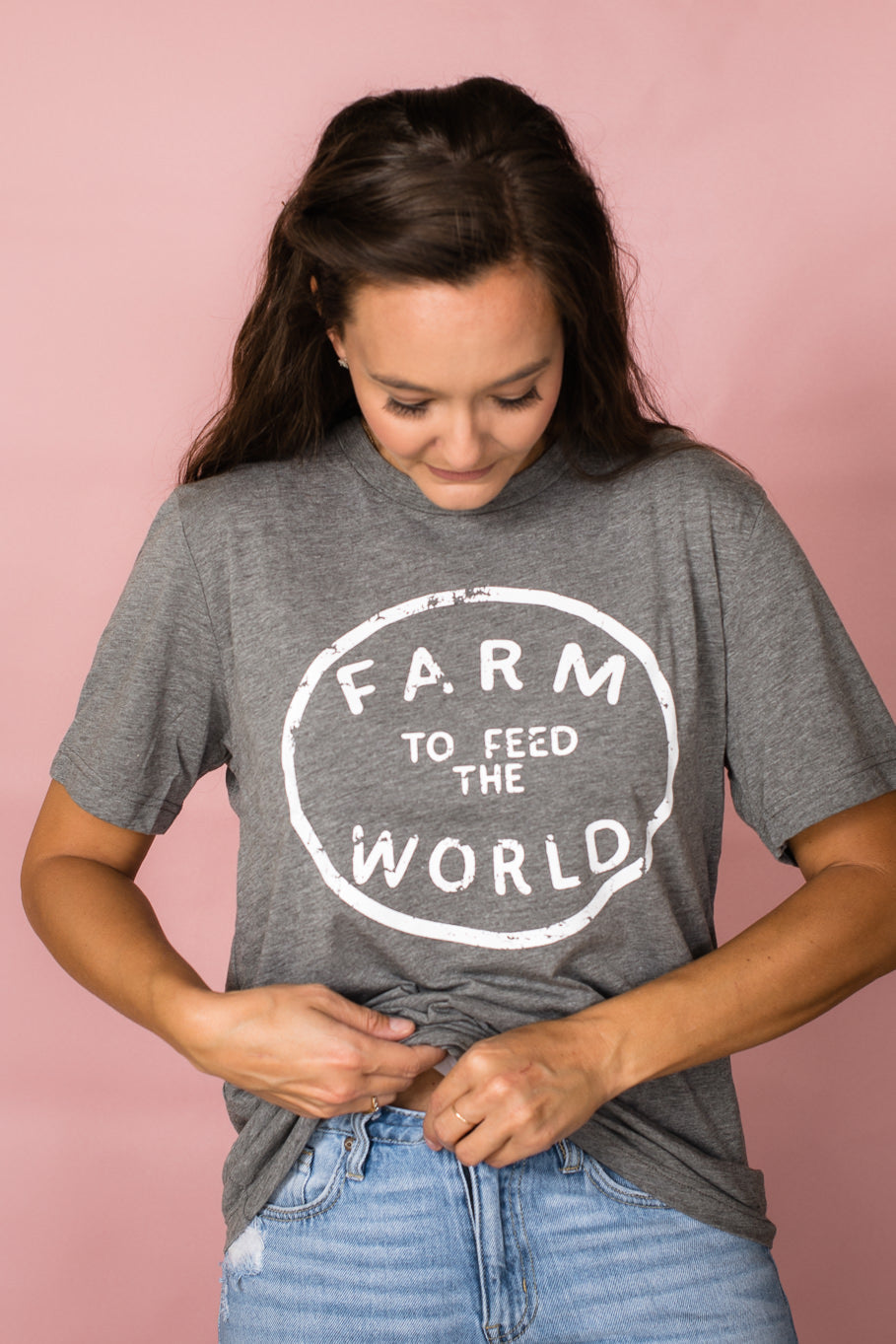 &quot;Feed the World&quot; Gray Graphic Tee - Rosebud&#39;s Tees