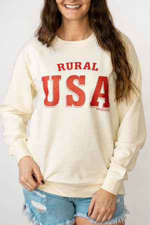 Rural USA Graphic Terry Crewneck in Bone | Size S - 3XL