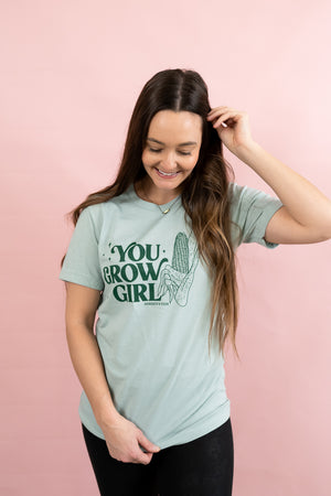 You Grow Girl Graphic Tee in Dusty Blue | Sizes S - 3XL